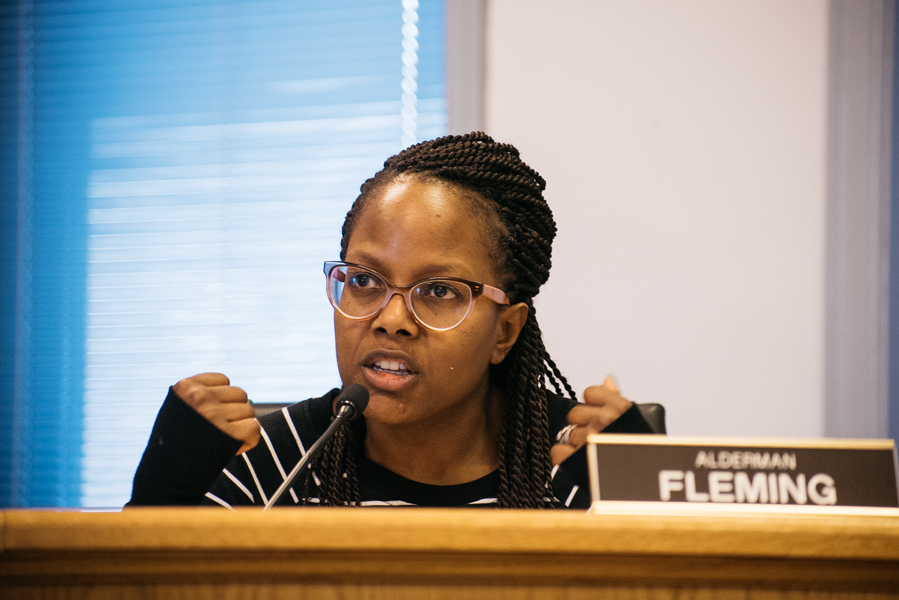 Ald. Cicely Fleming (9th) at Saturday’s city council meeting. Fleming asked whether city council had the funds to implement the plan.
