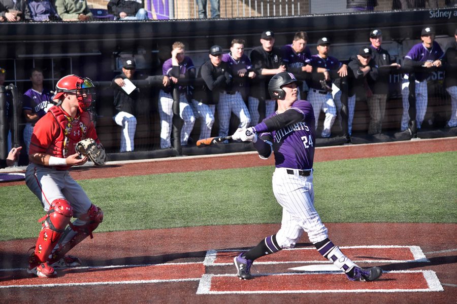 Willie Bourbon swings. The senior had five hits and three RBIs in NU’s weekend series against Maryland.