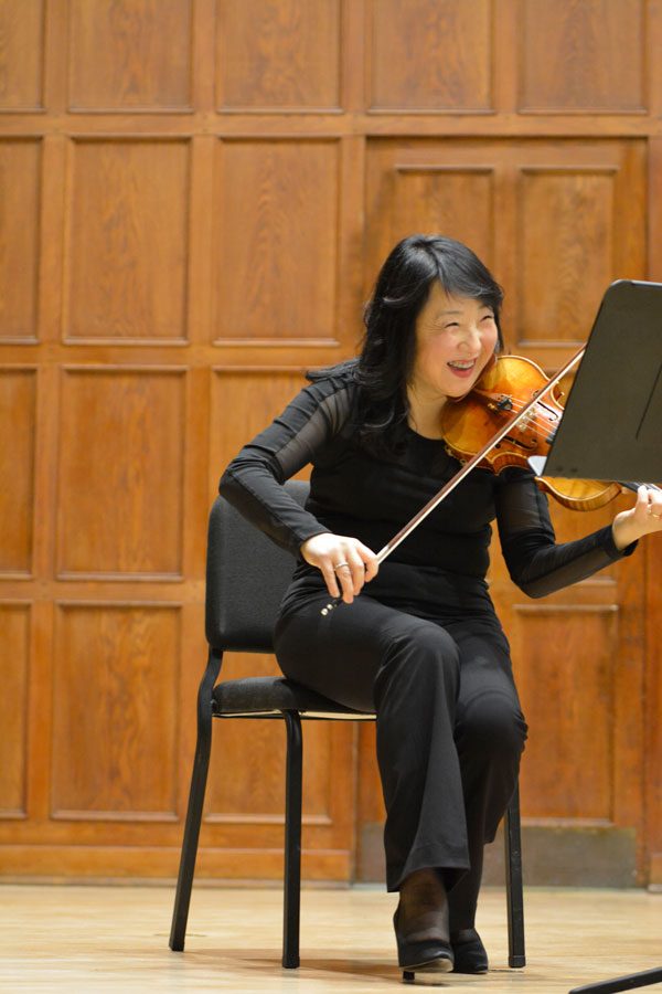 A Chicago Symphony Orchestra musician plays in a chamber concert in Lutkin Hall as the Chicago Symphony Orchestra’s strike enters its fourth week.