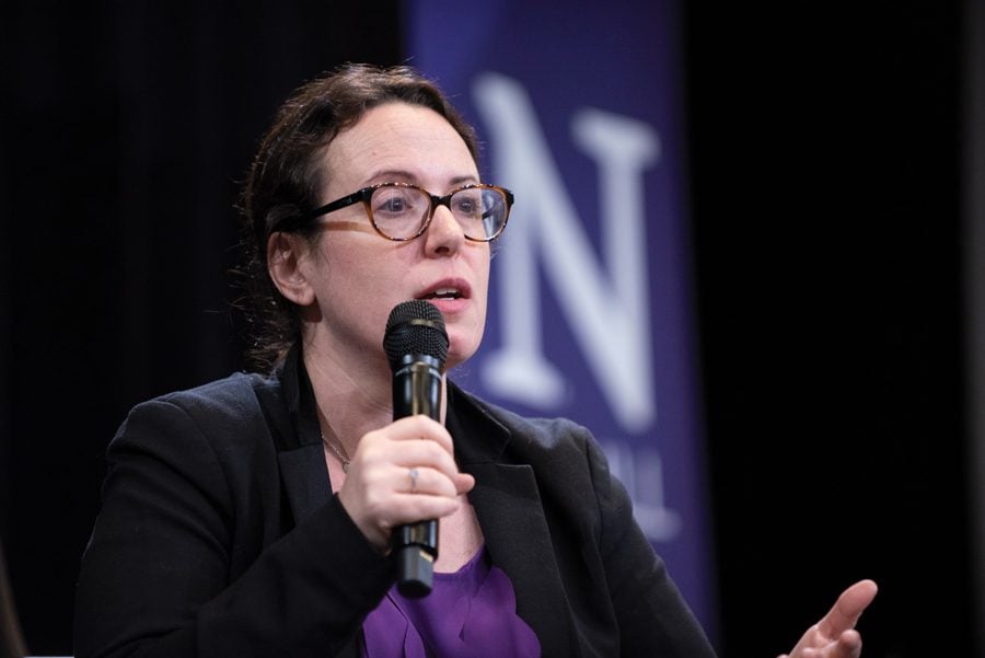 New York Times White House correspondent Maggie Haberman speaks at an event Thursday. Haberman emphasized the need for strong local news and truthful political reporting. 
