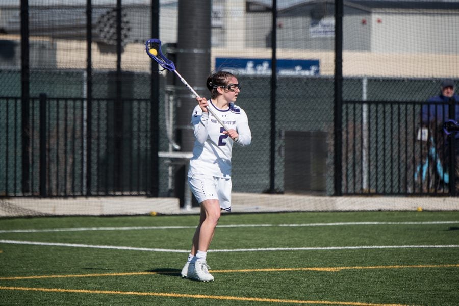 Selena+Lasota+looks+up+the+field.+The+senior+recorded+her+300th+career+point+in+a+win+over+Penn+on+Saturday