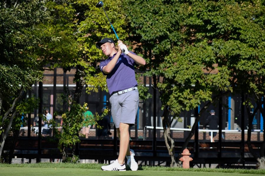 Eric McIntosh drives a golf ball. The sophomore led the team last weekend with a 19th place finish at The Goodwin. 