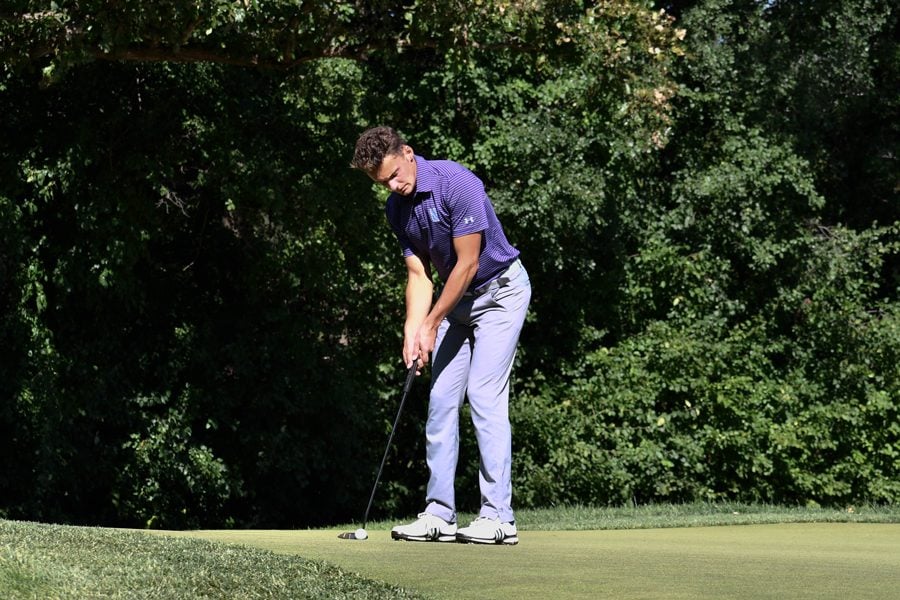 Ryan Lumsden lines up for a putt. The senior had a rough showing at the Big Ten Championships, but was named NU’s first-ever Byron Nelson Award winner this week.