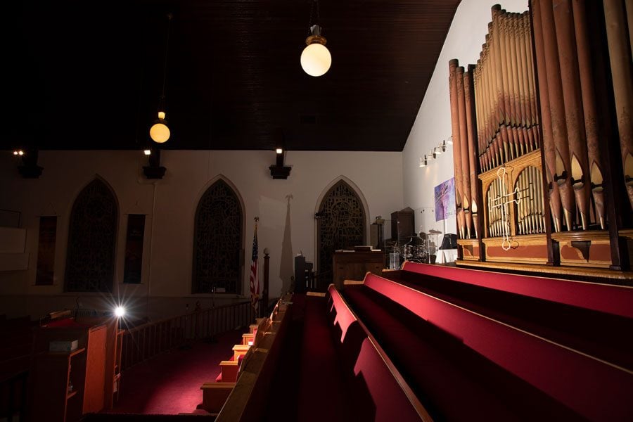 The pipe organ inside Mount Zion Missionary Baptist Church. The property the church was built on was purchased in 1916, after the members had worshipped in a plumbers union hall. 