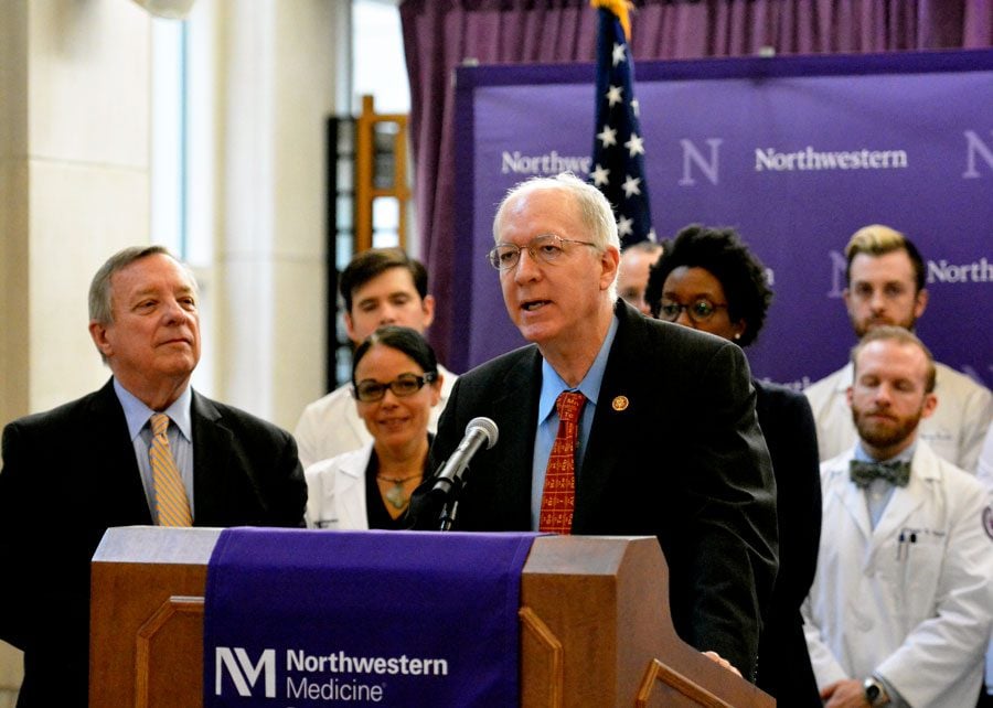 U.S. Rep. Bill Foster (D-Ill.) speaks at the Feinberg School of Medicine. He and other politicians introduced legislation that would increase federal research funding over the next five years. 