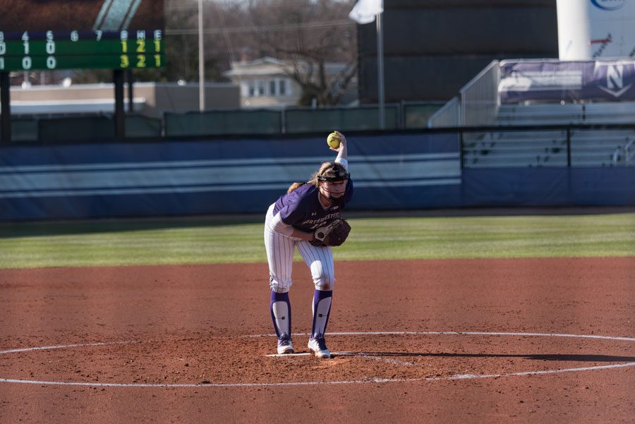 Morgan Newport goes into her windup. The junior made her second start of the season in NU’s win Wednesday.