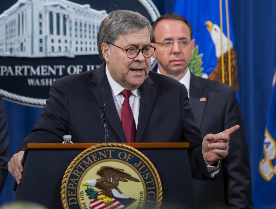 U.S.+Attorney+General+William+Barr%2C+left%2C+and+Deputy+Attorney+General+Rod+Rosenstein+hold+a+press+conference+at+the+U.S.+Justice+Department+on+April+18%2C+2019+in+Washington%2C+D.C.+Illinois+Democrats+called+for+Congress+to+be+given+access+to+the+full+report+on+Russian+interference+in+the+2016+election.
