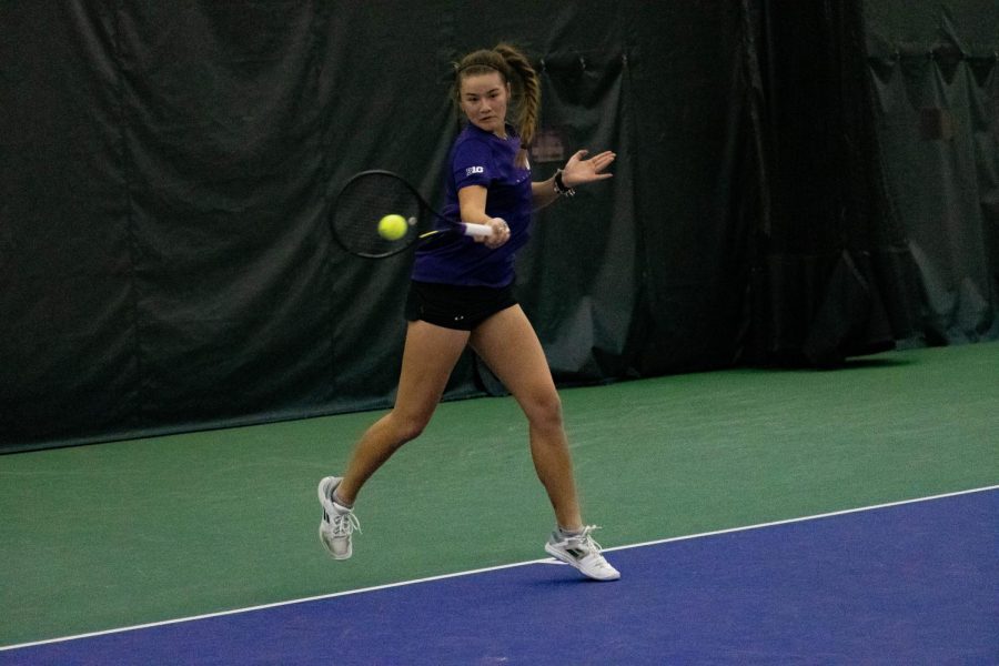 Clarissa Hand hits the ball. The freshman was one of just 10 rookies to earn a bid to this year’s NCAA Singles Championships.