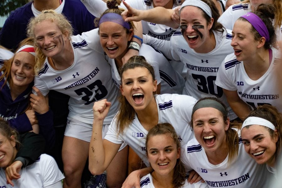 The Wildcats celebrate their 18-14 win over Syracuse on Saturday. NU advanced to the Final Four for the first time since 2014.