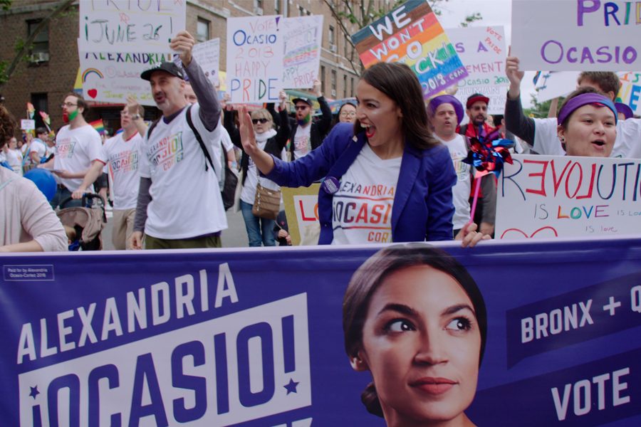 Alexandria Ocasio-Cortez campaigns in “Knock Down the House.” The documentary follows four progressive women who attempt to unseat career politicians in elections across the country.