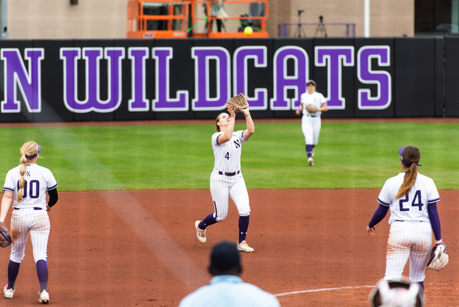 Maeve+Nelson+makes+a+catch+during+a+game+in+the+Wildcats%E2%80%99+home+NCAA+Regional.+NU+will+return+to+the+field+this+weekend+against+Oklahoma+in+a+Super+Regional.