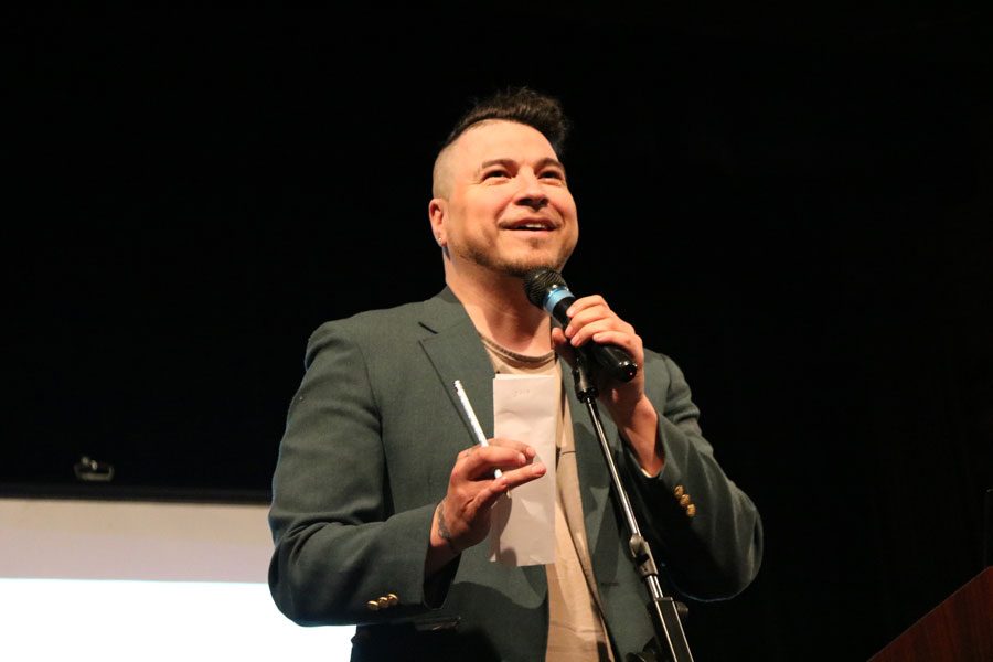 Michael Reyes of Reyes Poetry spoke to students during ETHS Latinx Summit.  