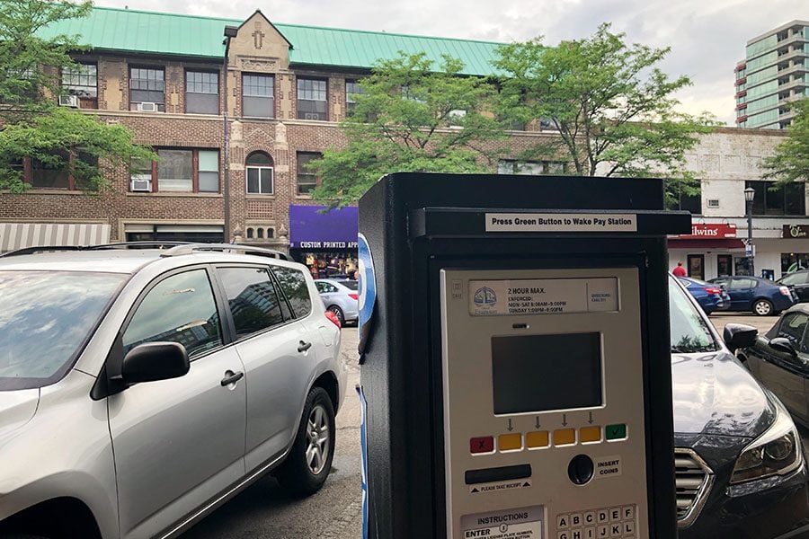 Cars parked in downtown Evanston. Drivers now have more options to park after Evanston made changes to availability, hours and payment options this week.