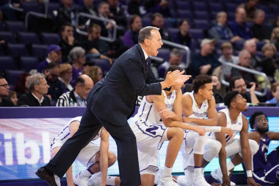 Chris Collins during a game in 2018. Northwestern will play a four-game slate in France and Italy in the next ten days.