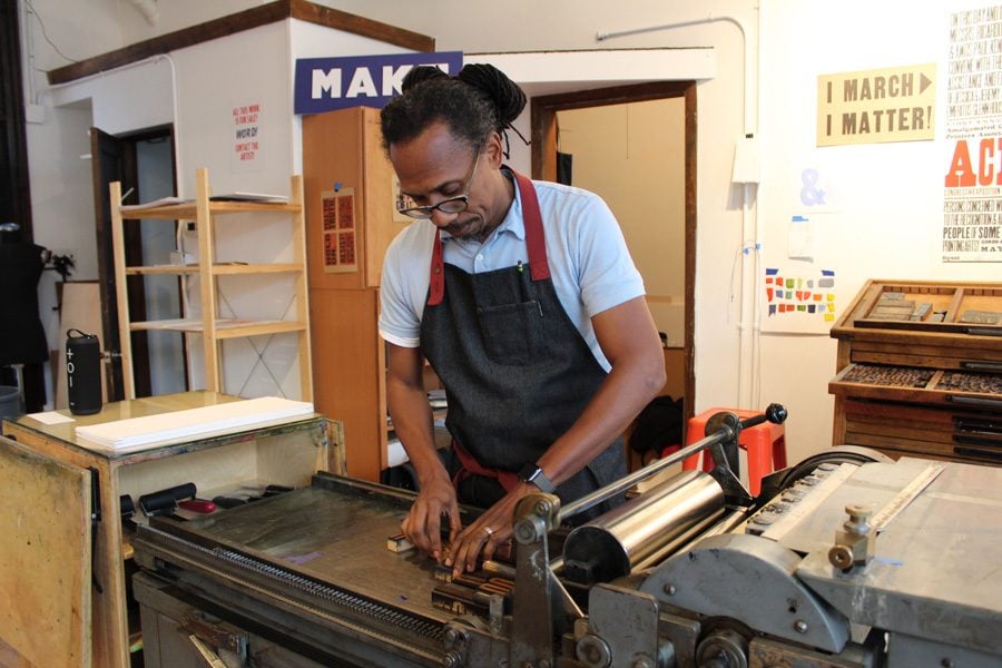 Local artist Ben Blount creates prints dealing with topics like race, inequity and identity. His work is often inspired by Evanston residents and topics of conversation in the city.
