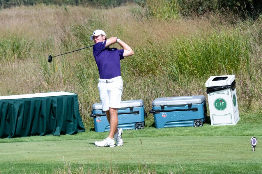 John Driscoll III follows through on a swing. The freshman’s final-round 66 at Erin Hills represented the lowest round of the Marquette Intercollegiate tournament.