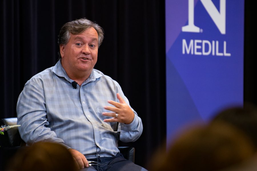 Medill+alum+and+four-time+Pulitzer+Prize-winning+journalist+David+Barstow+spoke+at+the+Wednesday+event.+Prof.+Debbie+Cenziper%2C+Medill%E2%80%99s+Director+of+Investigative+Journalism%2C+moderated+the+Q%26A+session.
