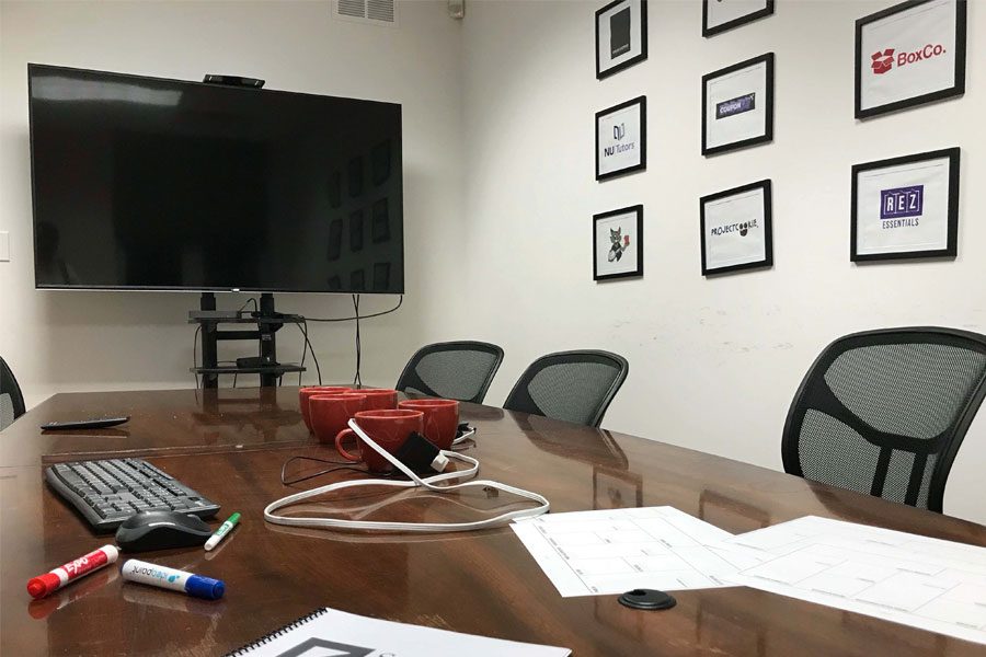 The boardroom in Student Holdings’ new office space. The independent nonprofit split away from Northwestern club status in 2017.