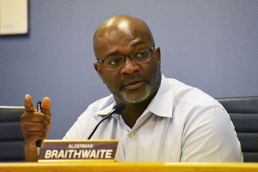 Ald. Peter Braithwaite (2nd) at a City Council meeting. Two residents accused Braithwaite of abuse of power, intimidation and lack of impartiality in a complaint to the ethics board.