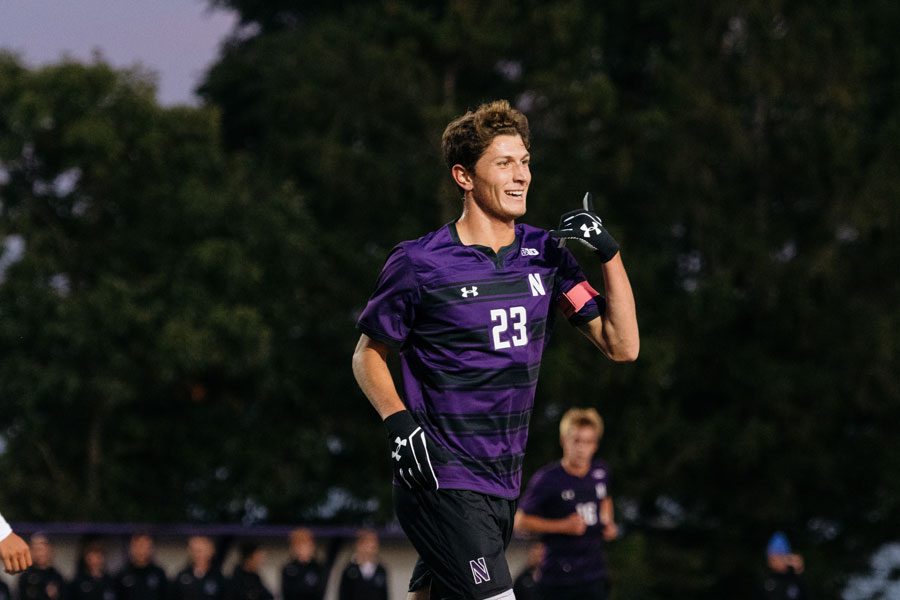 Spencer Howard celebrates. The junior forward recorded a hat trick on Monday as the Wildcats won 6-0 in a home exhibition.