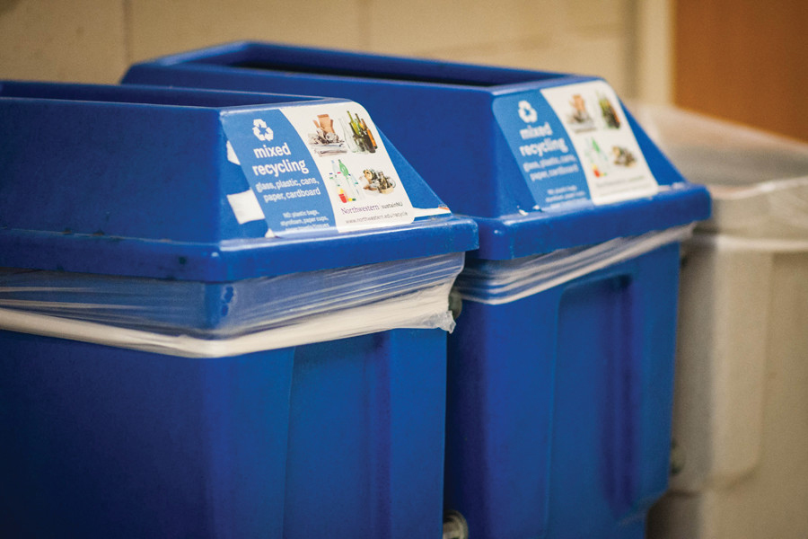 Recycling+bins+in+Technological+Institute.+Evanston+recently+ended+its+%E2%80%9Cnope%E2%80%9D+educational+campaign+that+reminded+residents+what+not+to+recycle.