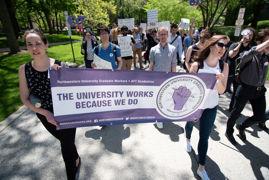 NUGW marches for equal rights on campus last spring. Entering the new decade, the group plans to continue to fight for union recognition.