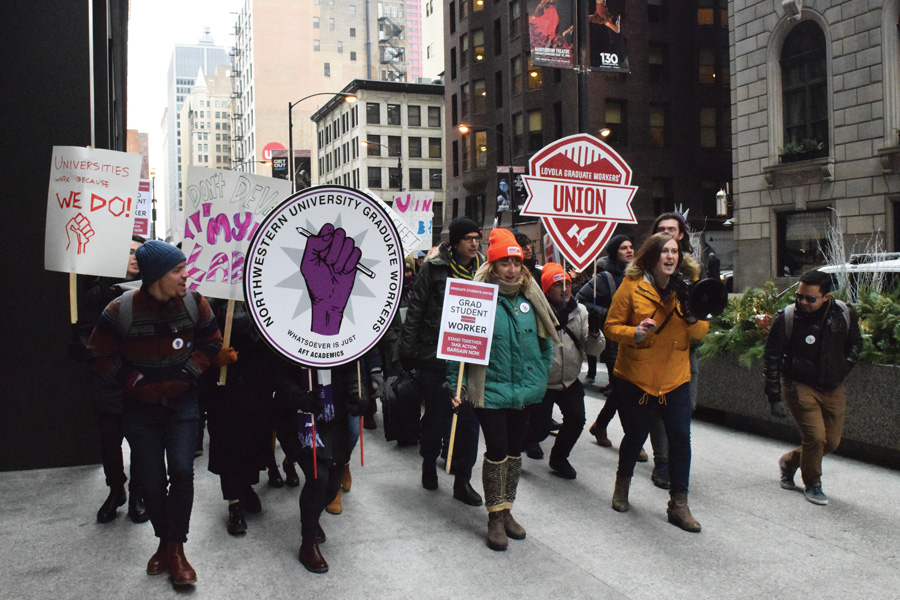 Northwestern University Graduate Workers protest in Nov. 2019. “Unions 101: A Political Education Even” educated attendees on the process, history and types of unions. 