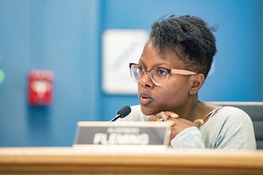 Ald. Cicely Fleming (9th) at a City Council meeting. Fleming said aldermen should wait until after the budget to consider a referendum on nonpartisan elections.