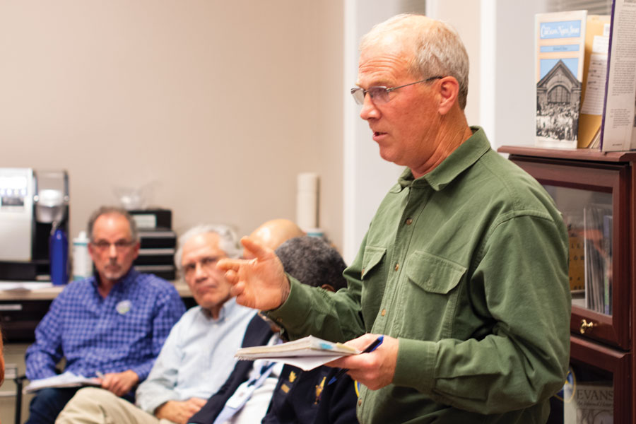 Hal Sprague, the president of Citizens’ Greener Evanston. Sprague spoke at the Tuesday meeting of Evanston’s City-School Liaison Committee in favor of more committed climate-conscious actions from the city and school districts.
