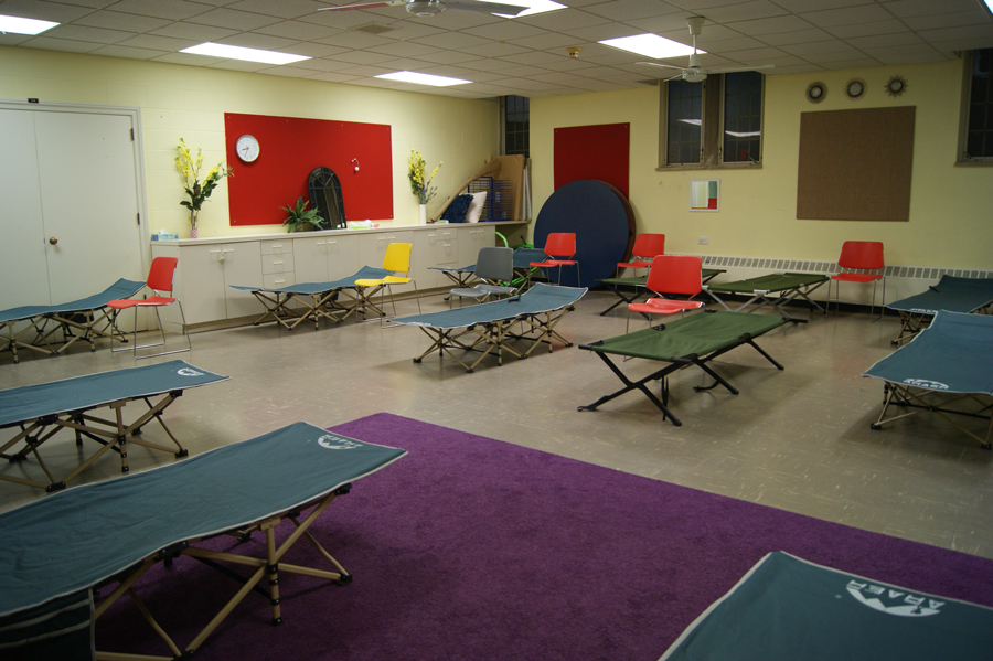 The women’s space at the Interfaith Action emergency cold shelter. The shelter is open every night from mid-November through March for the first time since it opened.