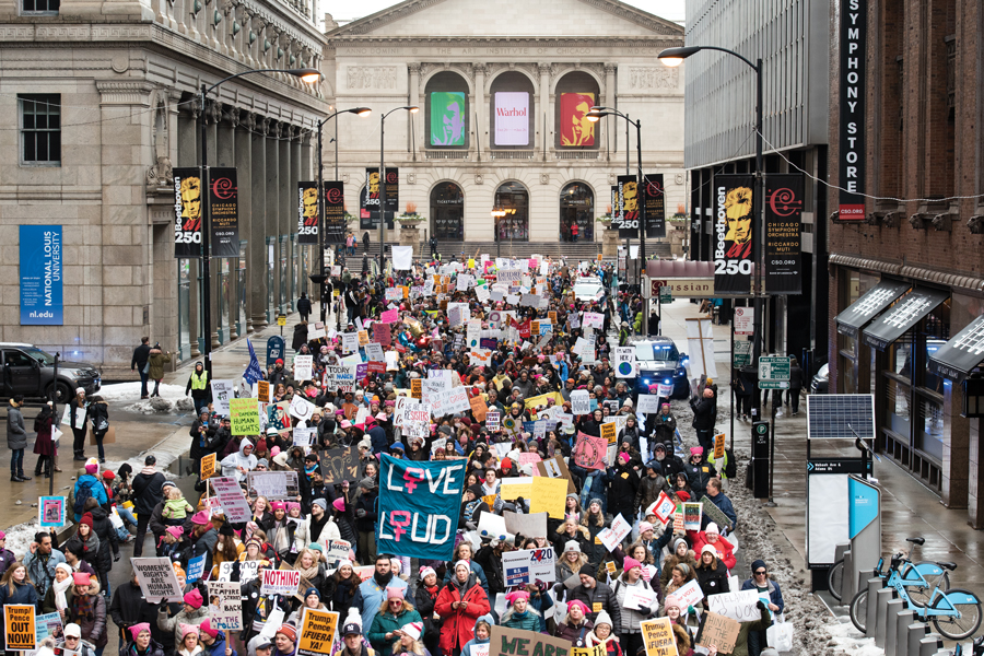 The 2020 Chicago Women’s March. Organizers estimated approximately 10,000 people attended the city’s first Women’s March since 2018.