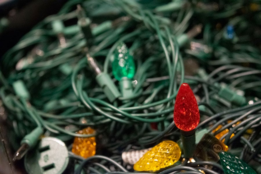 Holiday+lights+fill+a+recycling+bin+at+Evanston+Public+Library%2C+1703+Orrington+Ave.+Lights+can+be+dropped+off+there+and+at+Levy+Senior+Center+and+Evanston+Ecology+Center+through+Jan.+31+to+be+recycled.%0A