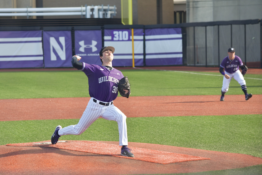Anthony Alepra pitches the ball. Northwestern’s pitching led the team to a series win this weekend.