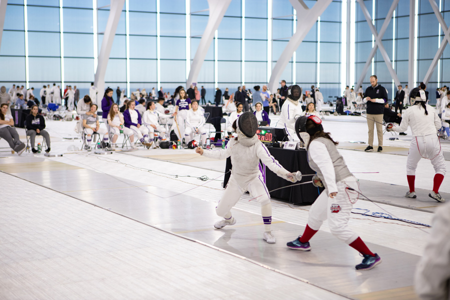 Northwestern fencers during a meet. The Wildcats sent two fencers to last weekend’s Junior Olympics.