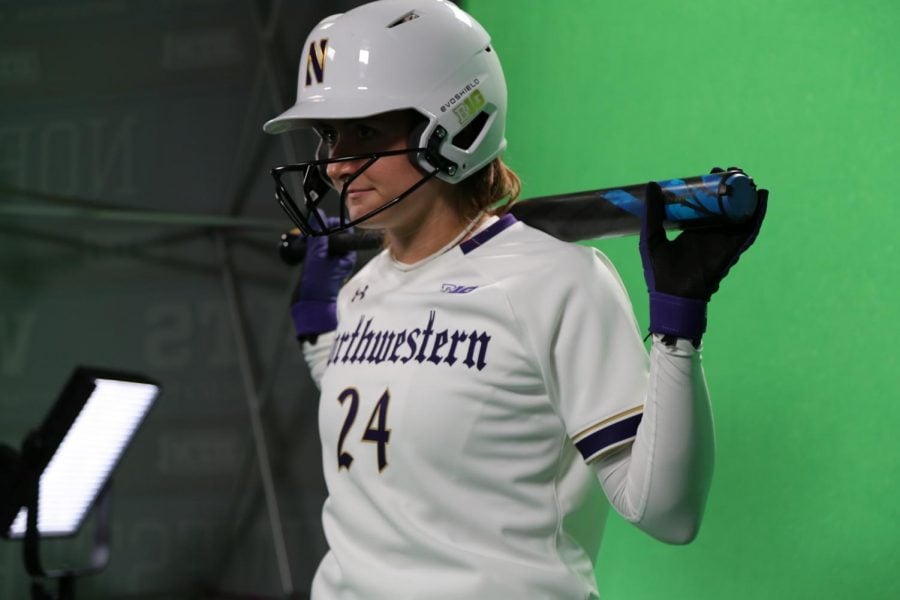 Danielle+Williams+debuts+Northwestern%E2%80%99s+new+Gothic+Ice+uniforms.+The+Wildcat+softball+and+lacrosse+teams+will+wear+these+new+Under+Armour+uniforms+in+their+games+on+Friday.