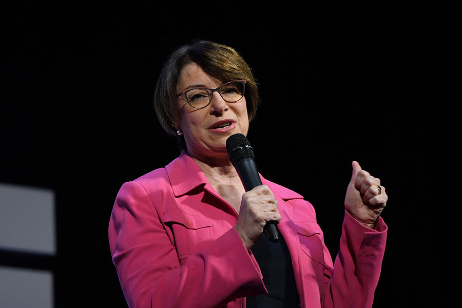 Democratic presidential candidate Amy Klobuchar speaks at the 2019 We The People Membership Forum on April 1, 2019, in Washington, D.C. Klobuchar, a senator from Minnesota, has emphasized Midwestern values in her campaign.
