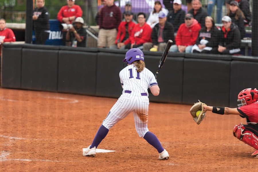 Rachel Lewis takes a pitch. The junior second baseman hit .357 this weekend. 