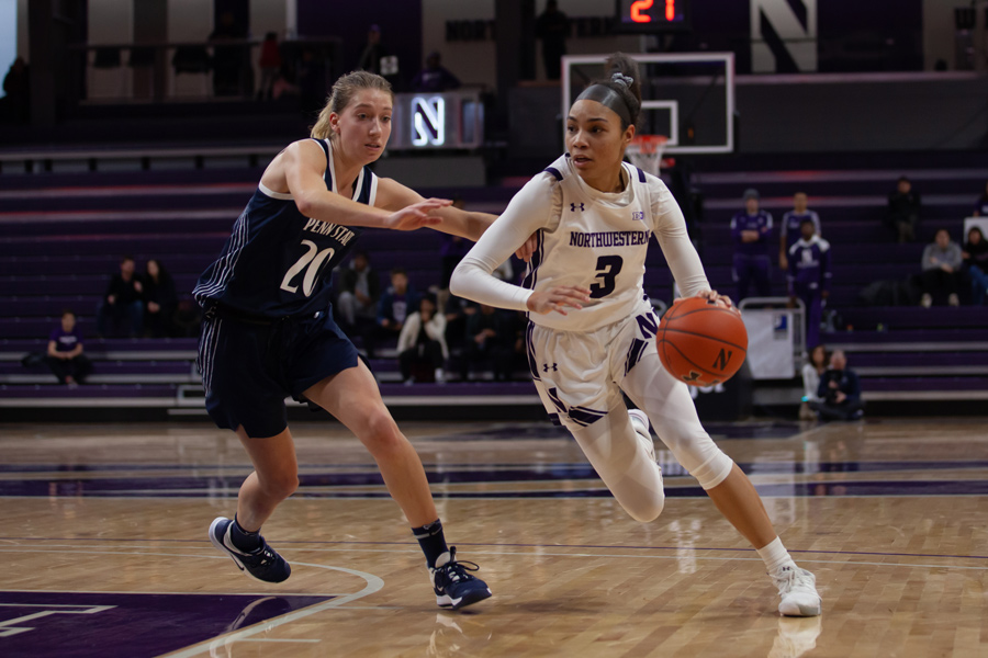 Sydney Wood dribbles the ball. Wood and the Wildcats will head north to face Wisconsin this weekend.