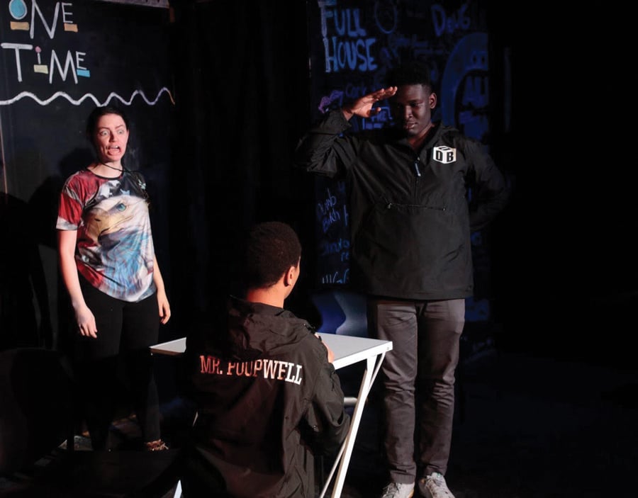 Members of OutDaBox perform. ODB is a multicultural comedy group that provides a space to marginalized students to practice and perform sketches and improv. 