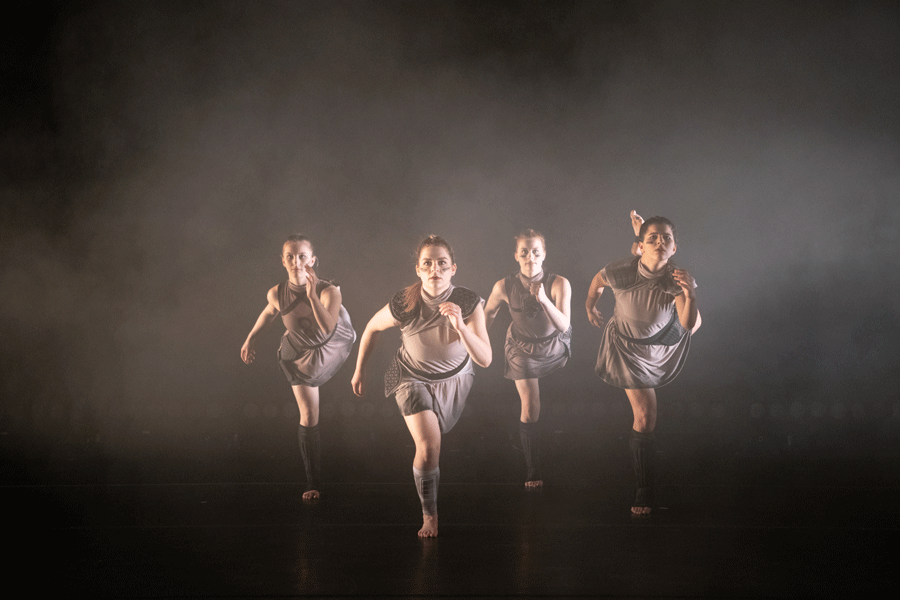 Dancers rehearse in “Danceworks.” The show opens March 4. 
