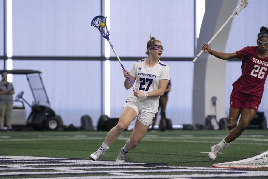 Izzy Scane makes a move. The sophomore finished with five goals in NU’s win over Stanford.