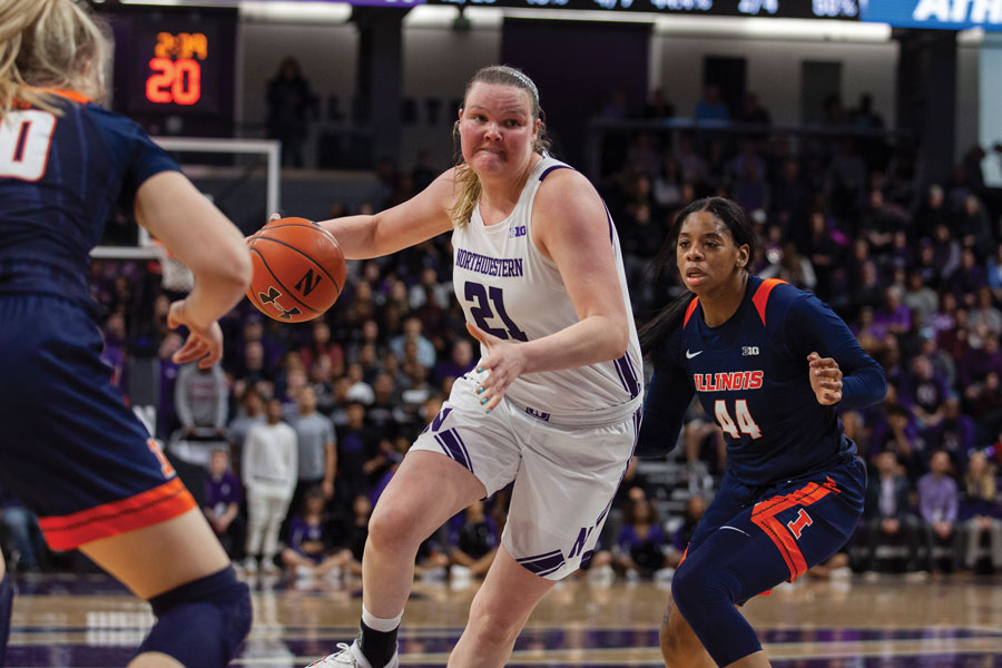 Abbie Wolf makes a move against Illinois. The senior forward/center has developed into one of the Big Ten’s best post-up players in her four years in Evanston.
