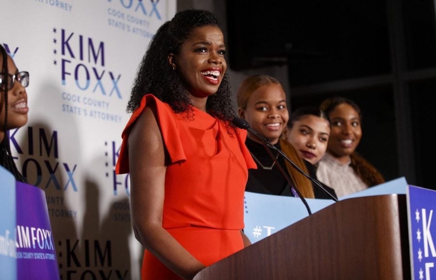 Kim Foxx at the Illinois Primary Election night earlier this year. Foxx was reelected for Cook County State’s Attorney Tuesday night, pulling in 52 percent of the votes. 
