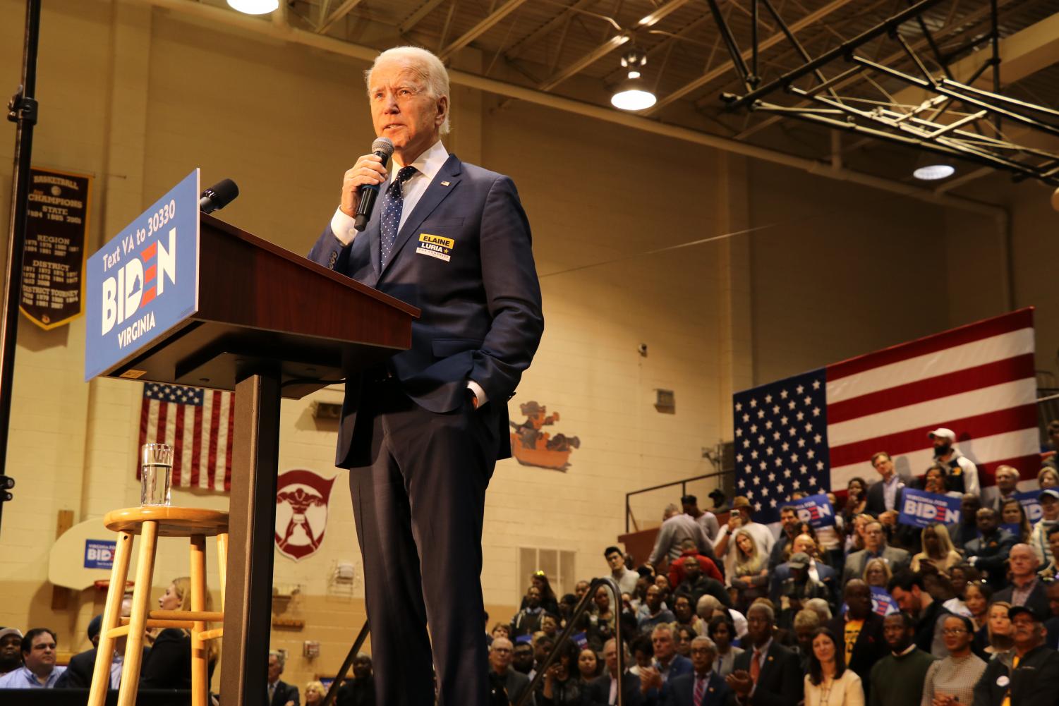Former+Vice+President+Joe+Biden+at+a+rally+in+Virginia+before+Super+Tuesday.+Biden+is+the+presumptive+presidential+nominee+for+the+Democratic+Party+for+the+2020+election%2C+but+COVID-19+has+affected+the+way+Biden%2C+and+other+candidates%2C+will+have+to+campaign.+