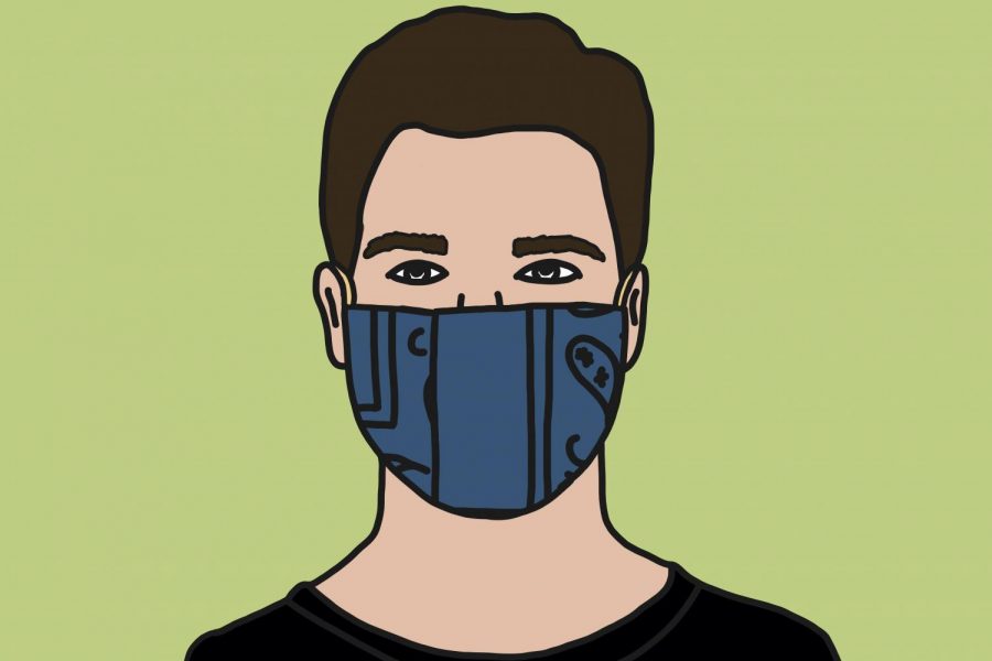 A graphic of a man wearing a homemade mask.