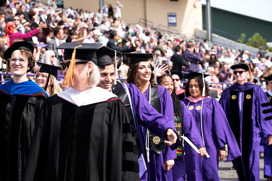 Students with their diplomas during commencement in 2019. This spring, seniors are petitioning to have an in-person ceremony at a later date.