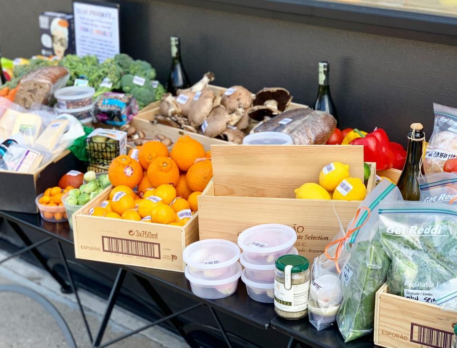 Lush Wine & Spirits sells fruit and vegetable boxes whose contents change daily. Items included are grown locally, like strawberries, heirloom potatoes and rhubarb. 