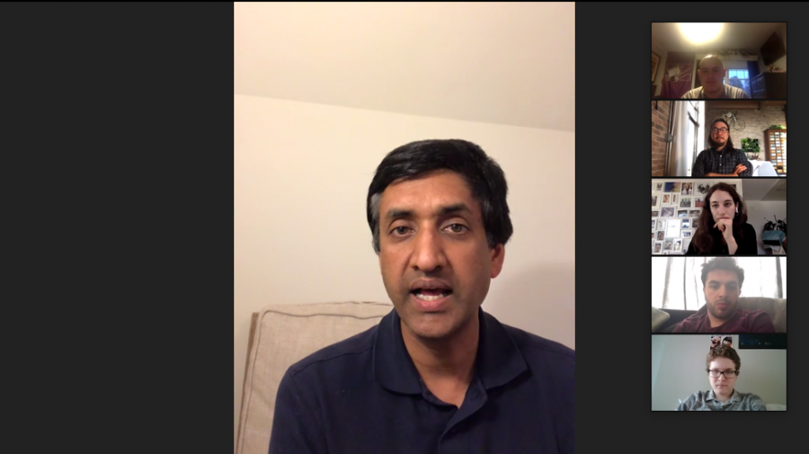 Congressman Ro Khanna speaks during a Zoom meeting with Northwestern University College Democrats. Khanna described a planned $2,000 monthly stimulus check and other coronavirus relief efforts. 