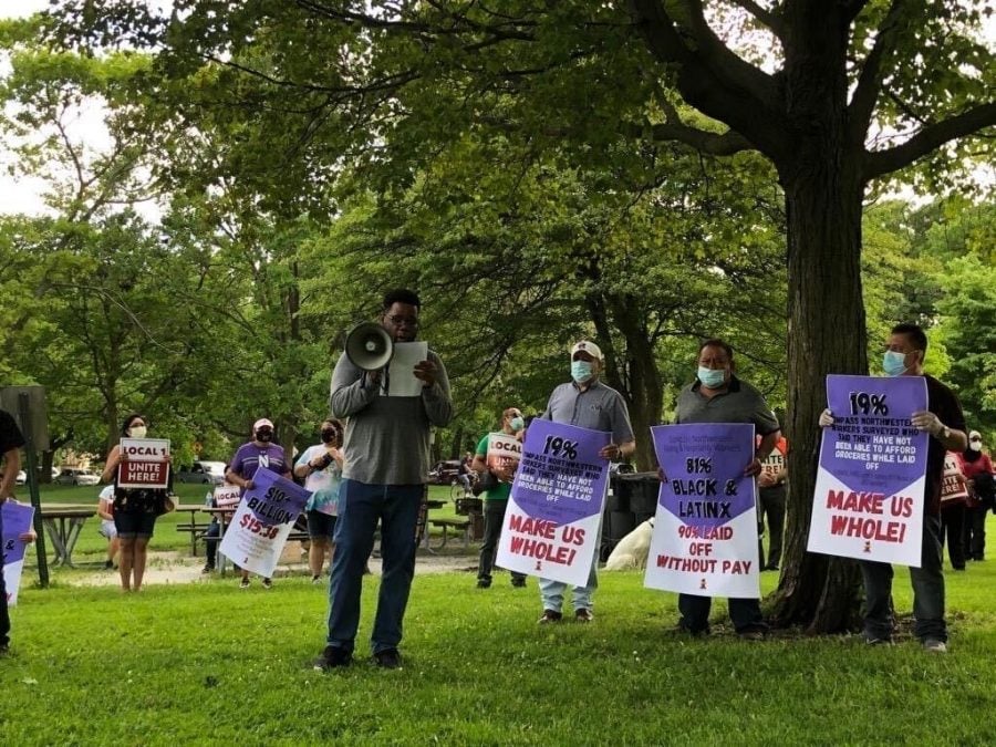Members of the Northwestern community rallied for service workers laid off without pay since the end of Winter Quarter. Service workers spoke out at Wednesday’s rally about the economic injustice they’ve faced amid the pandemic. 