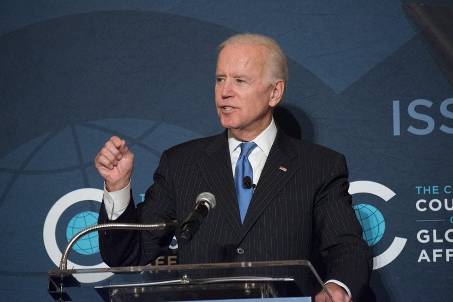 Former Vice President Joe Biden speaks in Chicago in 2017. A recent NU survey found Kamala Harris and Stacey Abrams are at the top of black voters’ preferences for his running mate. 